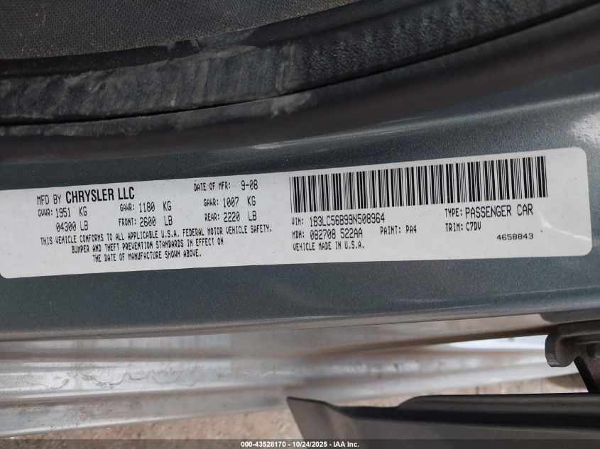 2009 Dodge Avenger Sxt VIN: 1B3LC56B99N508964 Lot: 43528170