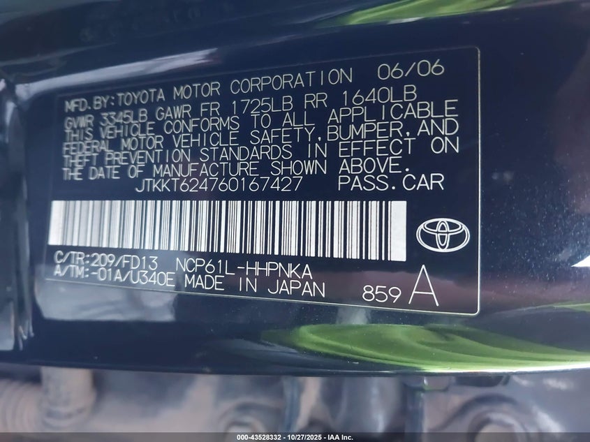 2006 Scion Xa VIN: JTKKT624760167427 Lot: 43528332