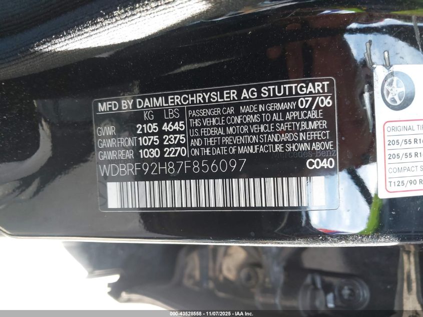 2007 Mercedes-Benz C 280 Luxury 4Matic VIN: WDBRF92H87F856097 Lot: 43528558