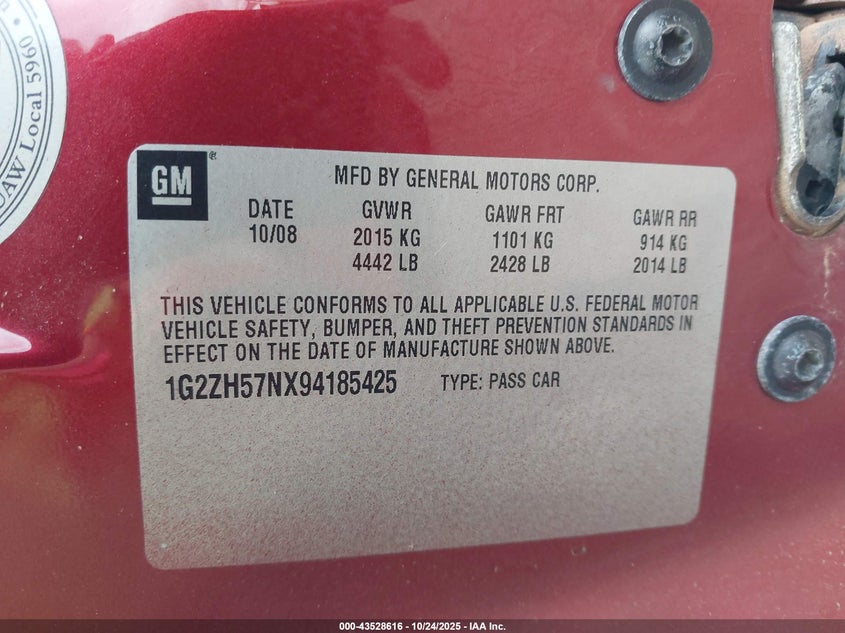 2009 Pontiac G6 Gt VIN: 1G2ZH57NX94185425 Lot: 43528616