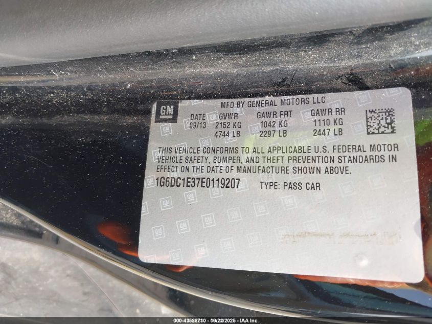 2014 Cadillac Cts Performance VIN: 1G6DC1E37E0119207 Lot: 43528710