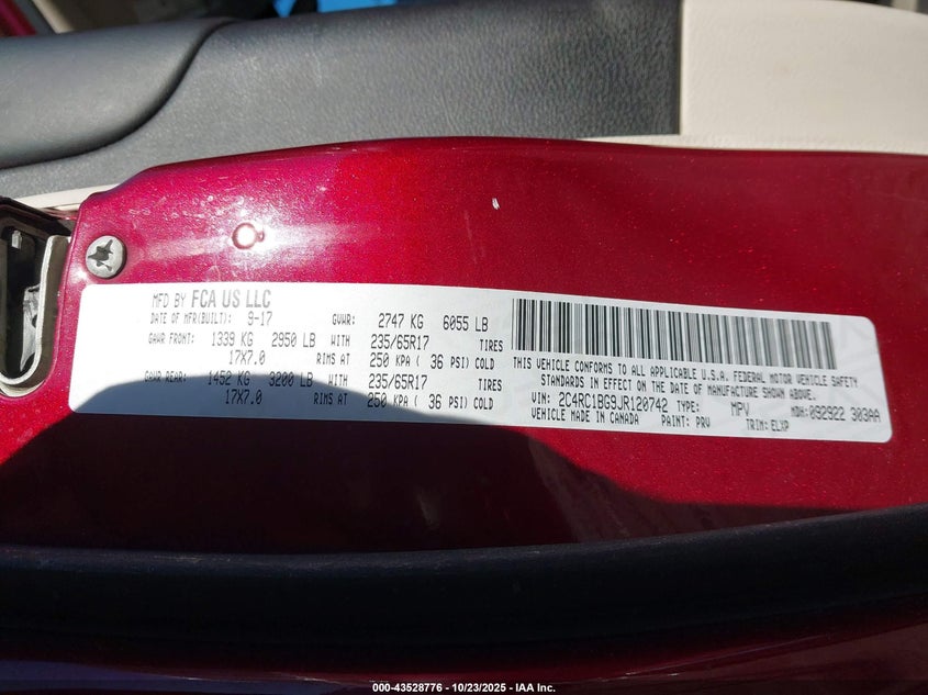 2018 Chrysler Pacifica Touring L VIN: 2C4RC1BG9JR120742 Lot: 43528776