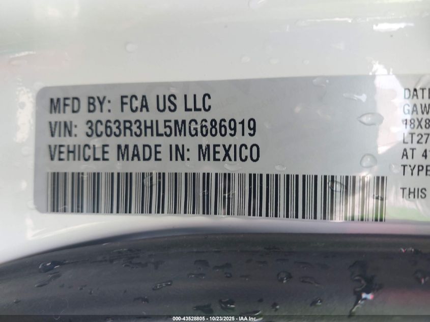 2021 Ram 3500 Big Horn 4X4 8' Box VIN: 3C63R3HL5MG686919 Lot: 43528805