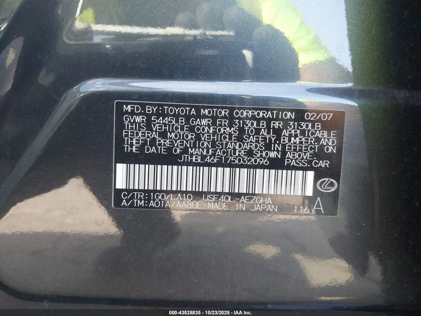 JTHBL46F175032096 2007 LEXUS LS photo no. 9