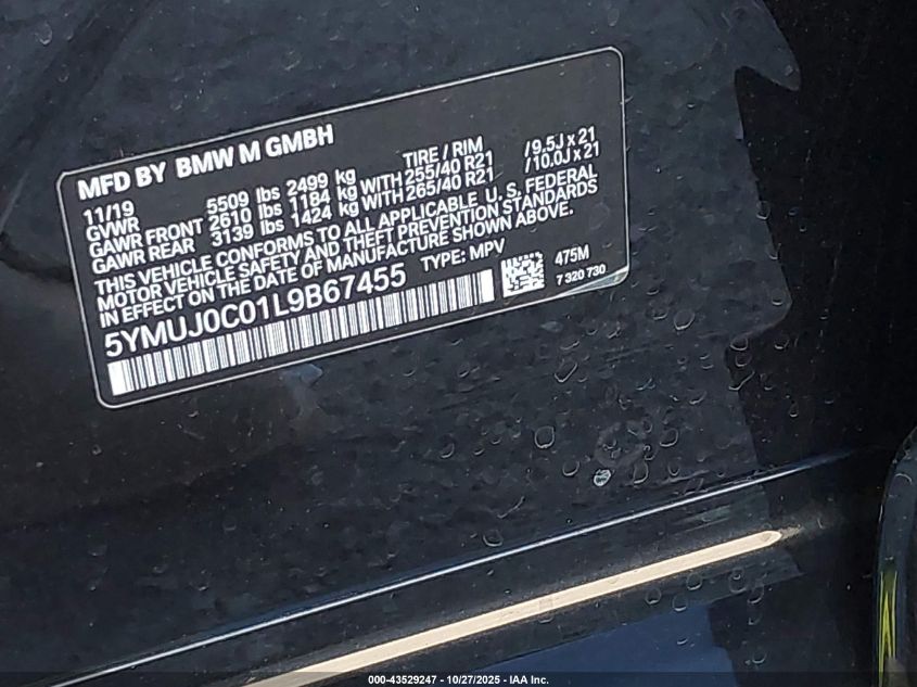 2020 BMW X4 M COMPETITION 5YMUJ0C01L9B67455