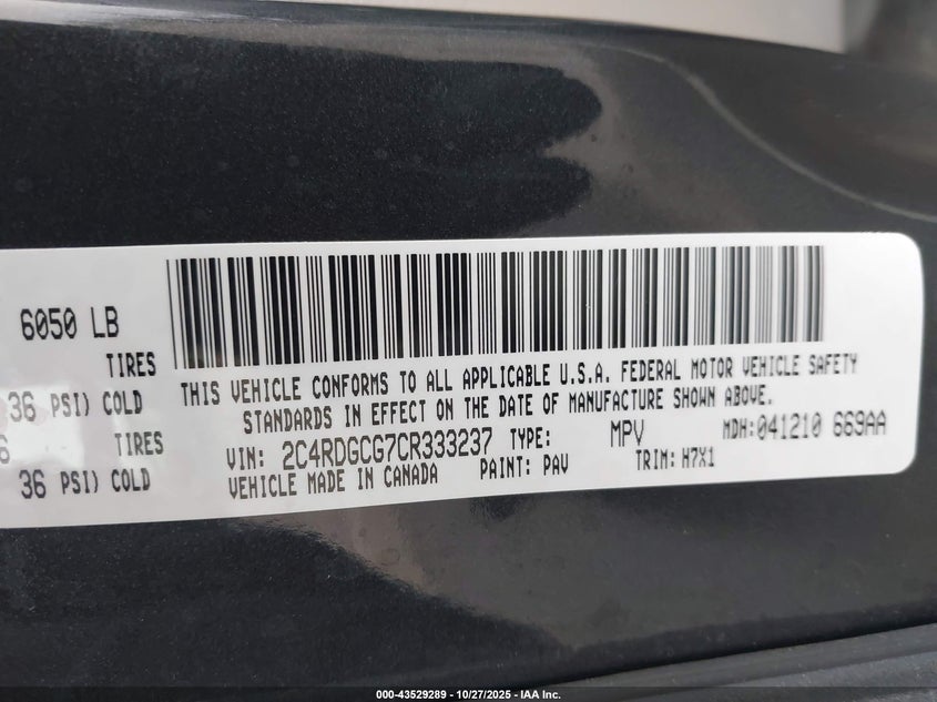 2012 Dodge Grand Caravan Sxt VIN: 2C4RDGCG7CR333237 Lot: 43529289