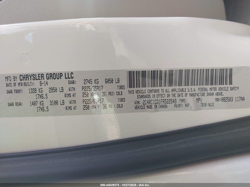 2C4RC1CG1FR522549 2015 CHRYSLER TOWN & COUNTRY photo no. 9