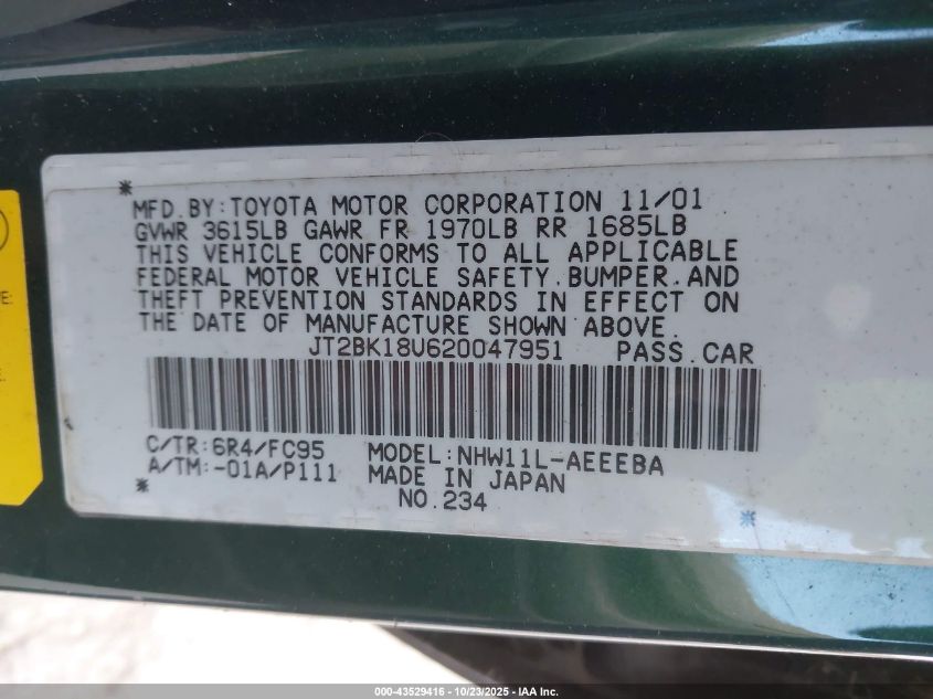 2003 Toyota Prius VIN: JT2BK12U930071901 Lot: 43529416