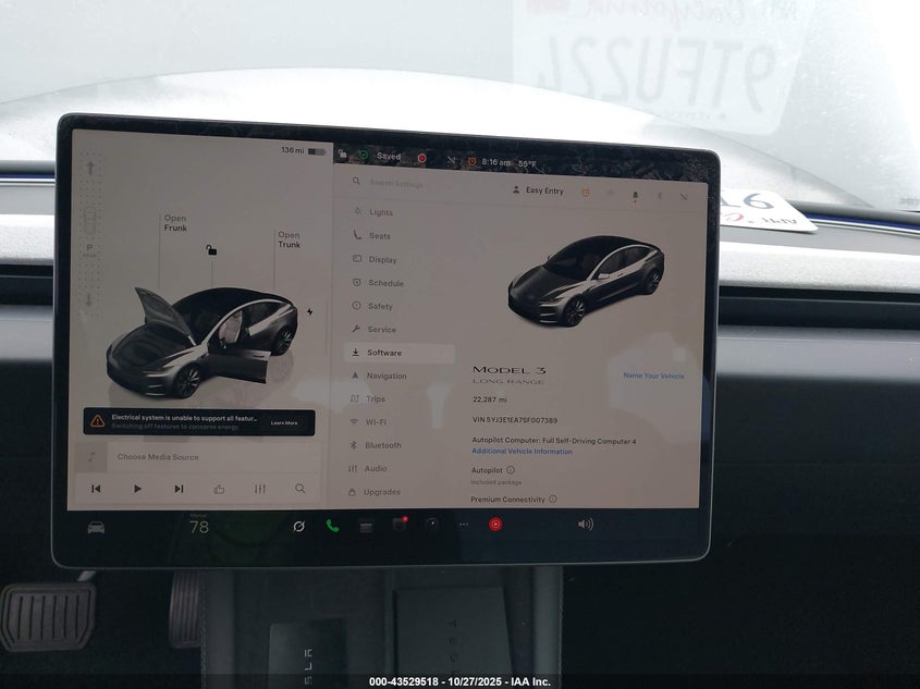 2025 Tesla Model 3 Long Range Rear-Wheel Drive/Standard VIN: 5YJ3E1EA7SF007389 Lot: 43529518