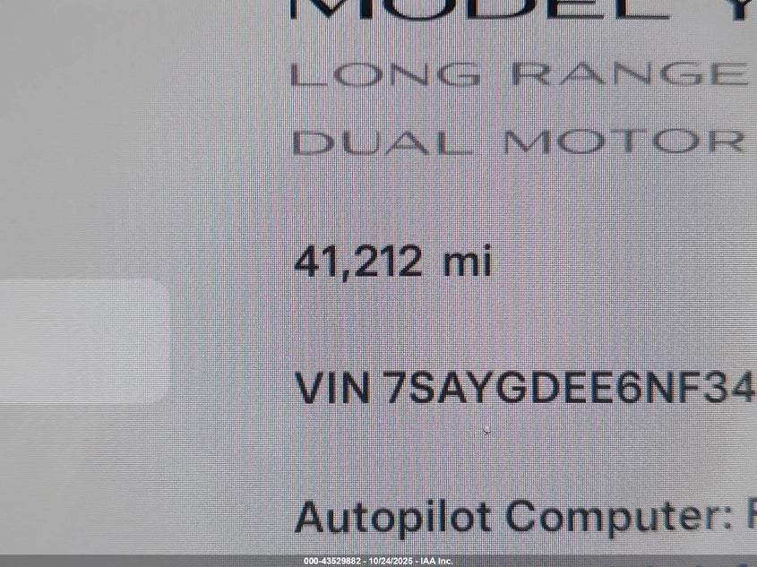 2022 Tesla Model Y Long Range Dual Motor All-Wheel Drive VIN: 7SAYGDEE6NF340050 Lot: 43529882