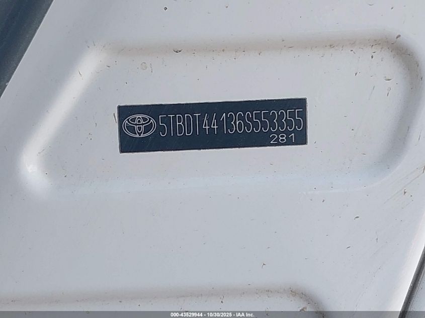 2006 Toyota Tundra Sr5 V8 VIN: 5TBDT44136S553355 Lot: 43529944