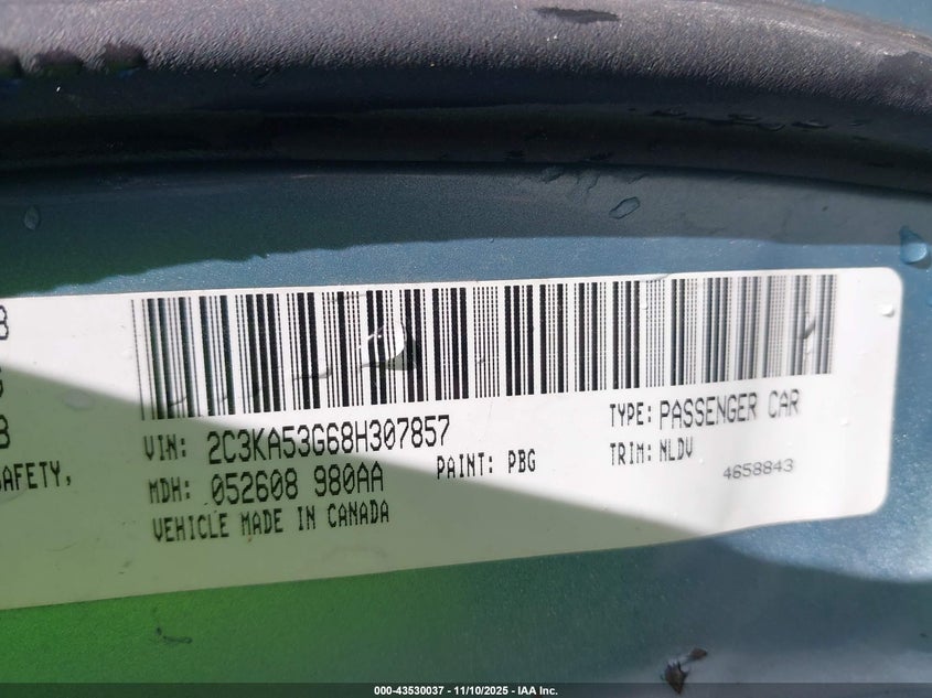 2008 Chrysler 300 Touring VIN: 2C3KA53G68H307857 Lot: 43530037