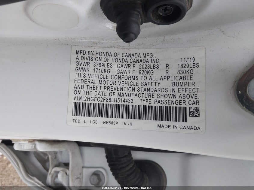 2020 HONDA CIVIC SPORT 2HGFC2F88LH514433