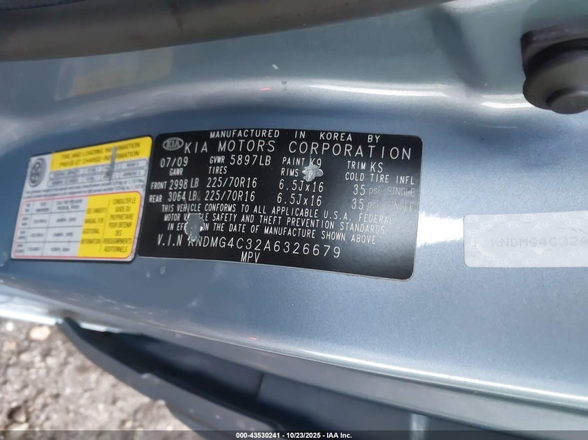 KNDMG4C32A6326679 2010 KIA SEDONA photo no. 9