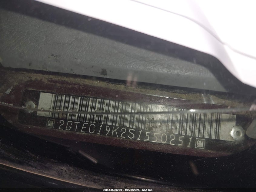 1995 GMC Sierra C1500 VIN: 2GTEC19K2S1550251 Lot: 43530279