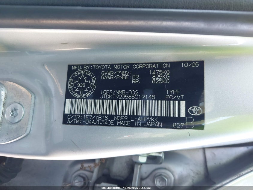 JTDKT923565019148 2006 TOYOTA YARIS photo no. 9
