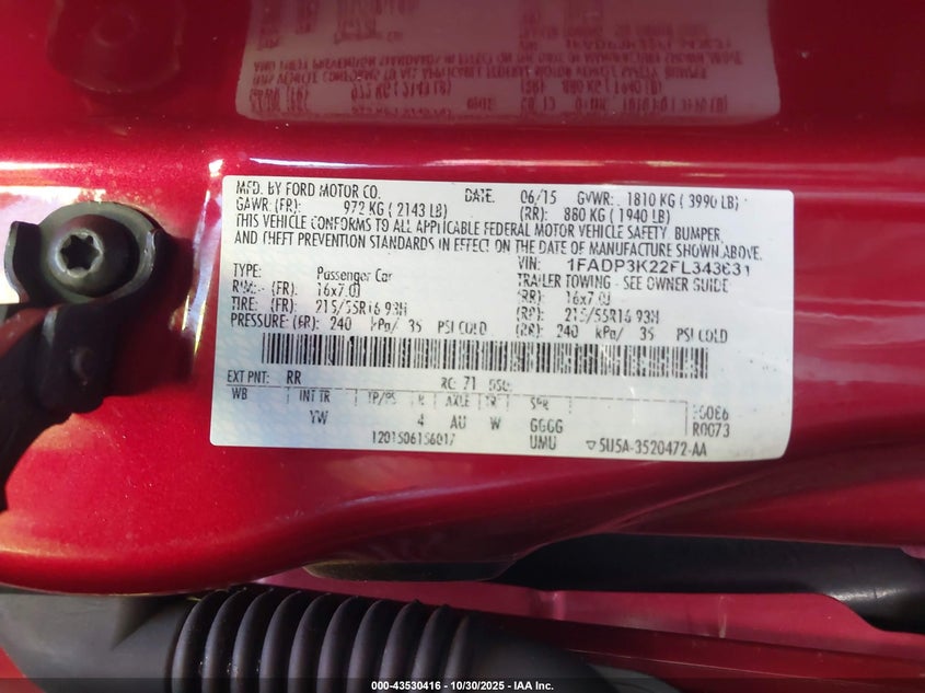 1FADP3K22FL343631 2015 FORD FOCUS photo no. 9