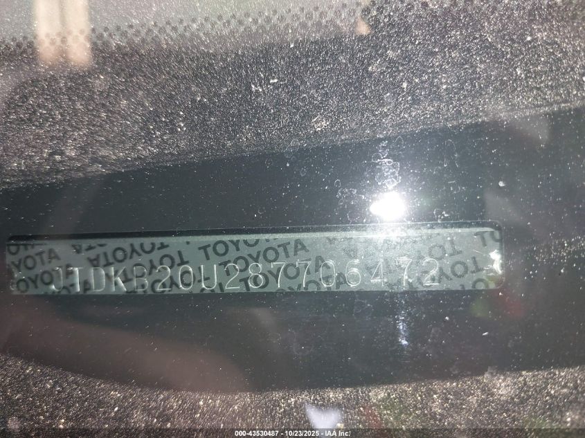 2008 Toyota Prius Touring VIN: JTDKB20U287706472 Lot: 43530487