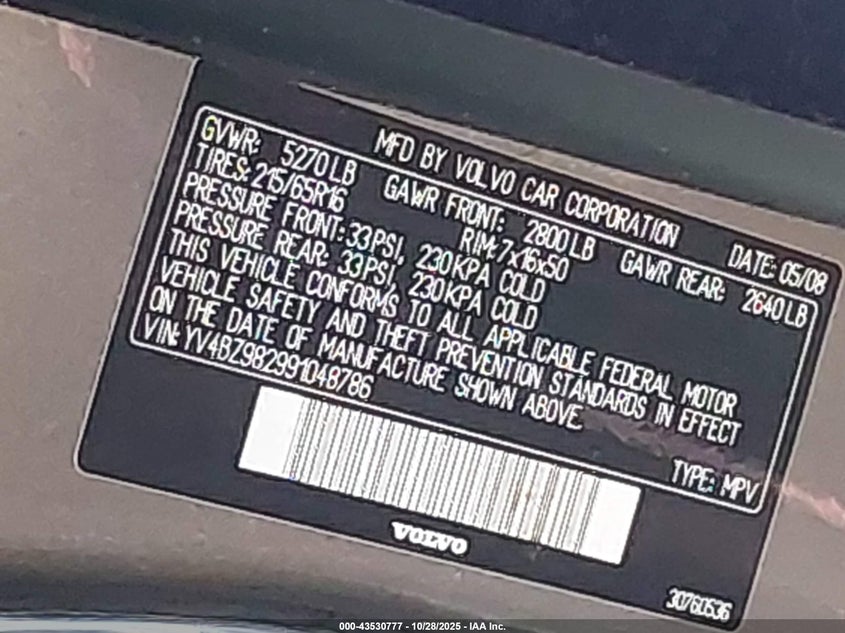 2009 Volvo Xc70 3.2 VIN: YV4BZ982991048786 Lot: 43530777