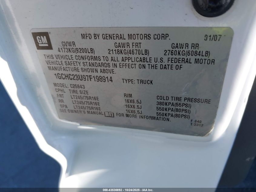 2007 Chevrolet Silverado 2500Hd Classic Ls VIN: 1GCHC23U97F198914 Lot: 43530892