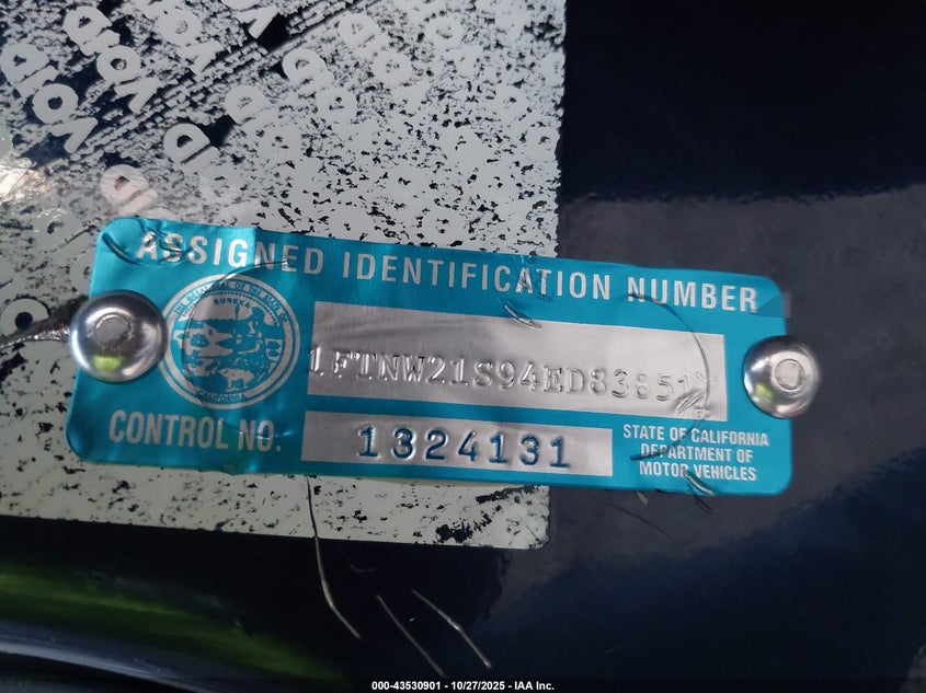 2004 Ford F-250 Lariat/Xl/Xlt VIN: 1FTNW21S94ED83851 Lot: 43530901