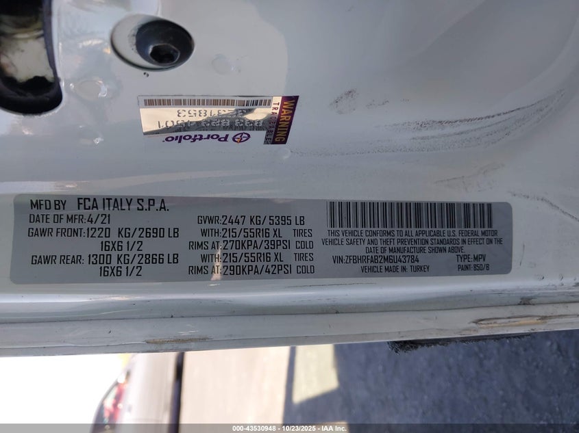 2021 RAM PROMASTER CITY TRADESMAN ZFBHRFAB2M6U43784