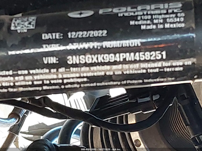 2023 Polaris General Xp 1000 Ultimate VIN: 3NSGXK994PM458251 Lot: 43531053
