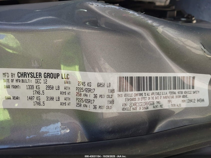 2C4RC1CG1DR645636 2013 CHRYSLER TOWN & COUNTRY photo no. 9