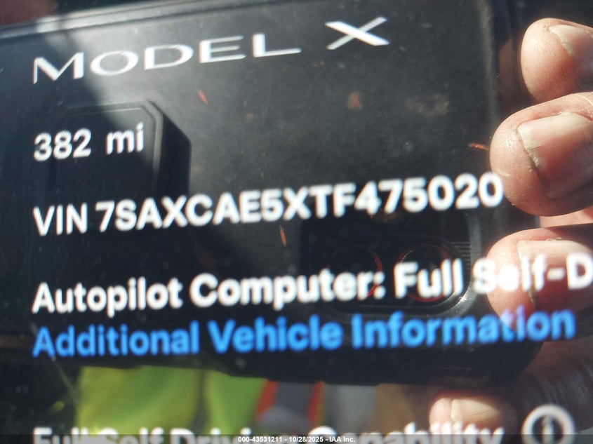 2026 Tesla Model X VIN: 7SAXCAE5XTF475020 Lot: 43531211