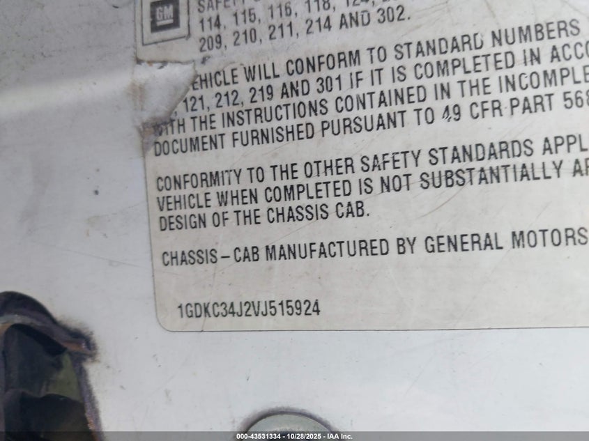 1997 GMC Sierra C3500 Heavy Duty VIN: 1GDKC34J2VJ515924 Lot: 43531334