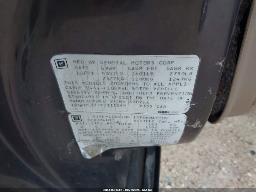 1994 Chevrolet Caprice Classic Ls VIN: 1G1BN52P7RR111549 Lot: 43531412