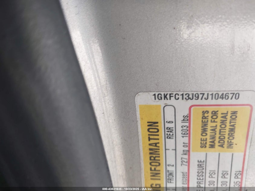 2007 GMC Yukon Slt VIN: 1GKFC13J97J104670 Lot: 43531635