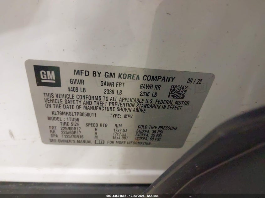 2023 CHEVROLET TRAILBLAZER AWD LT KL79MRSL7PB050011