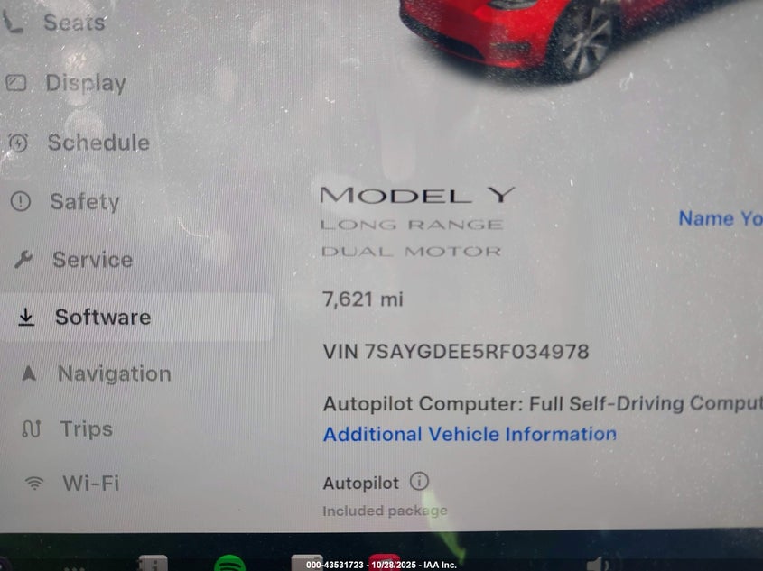 2024 Tesla Model Y Long Range Dual Motor All-Wheel Drive VIN: 7SAYGDEE5RF034978 Lot: 43531723
