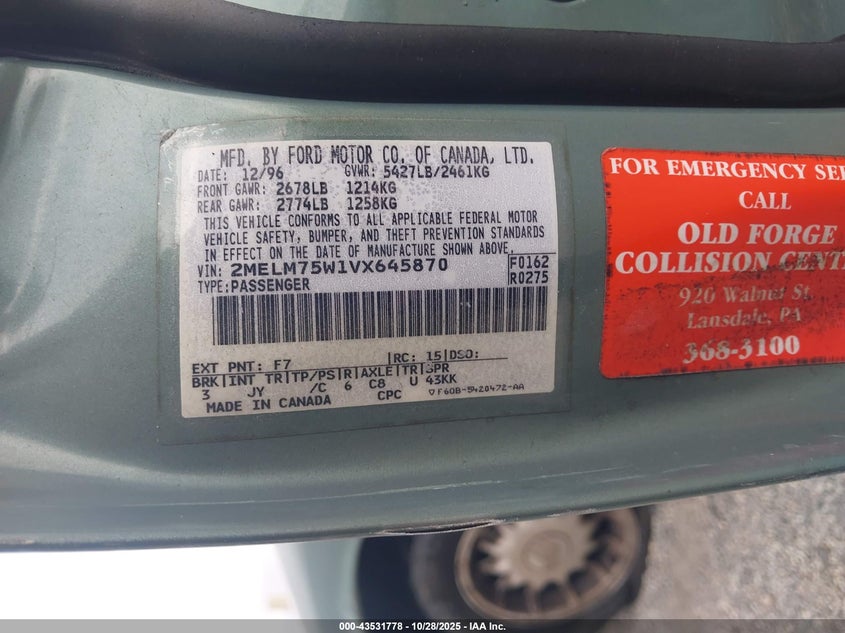 1997 Mercury Grand Marquis Ls VIN: 2MELM75W1VX645870 Lot: 43531778