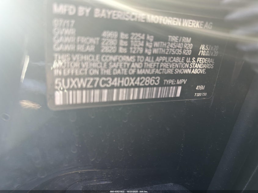 2017 BMW X3 SDRIVE28I 5UXWZ7C34H0X42863