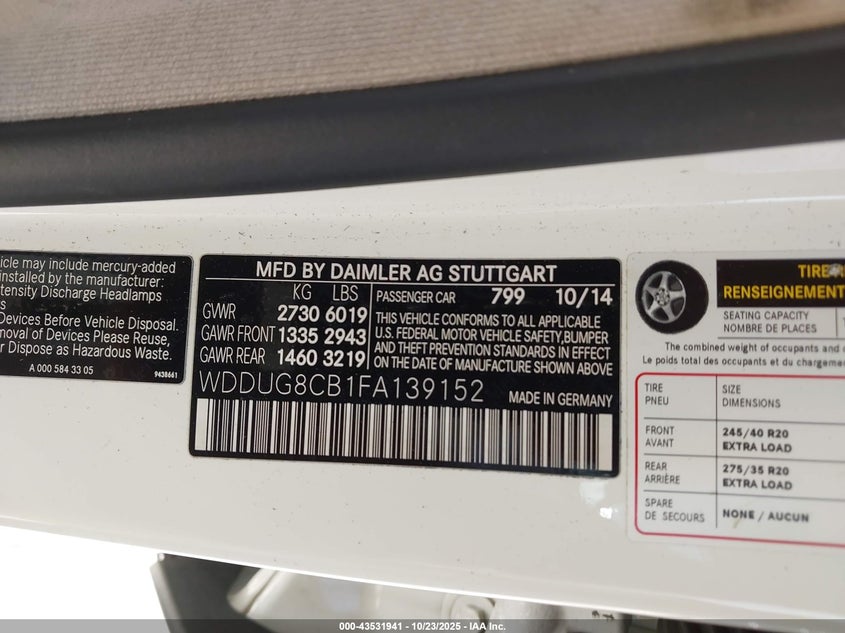 2015 MERCEDES-BENZ S 550 WDDUG8CB1FA139152