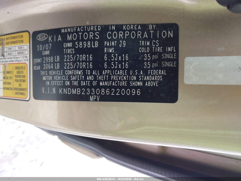 2008 Kia Sedona Lx VIN: KNDMB233086220096 Lot: 43532014