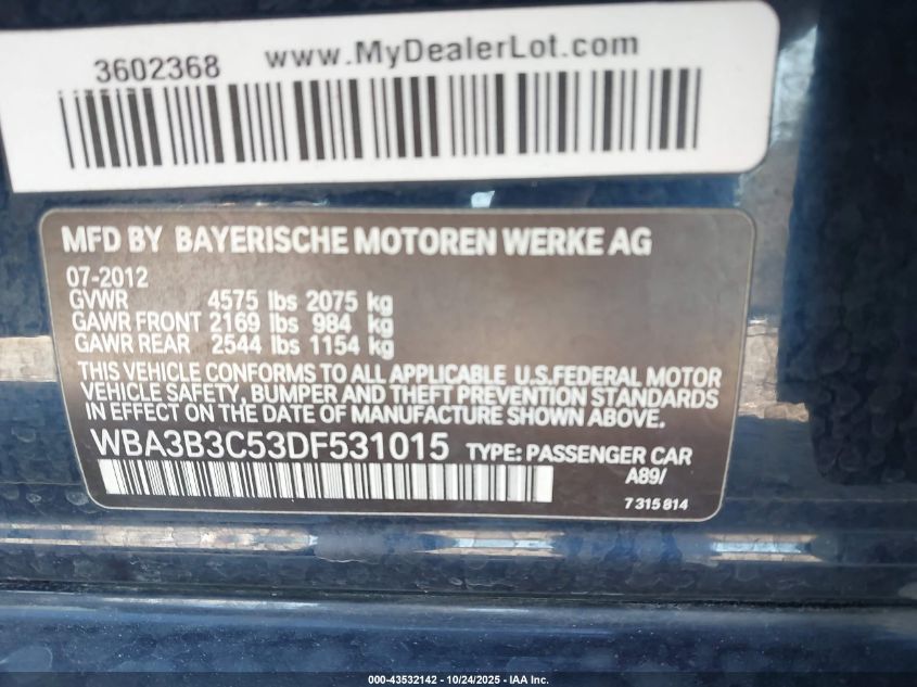 2013 BMW 328I XDRIVE WBA3B3C53DF531015
