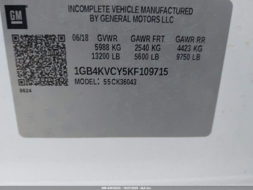 2019 Chevrolet Silverado 3500Hd Chassis Wt VIN: 1GB4KVCY5KF109715 Lot: 43532223