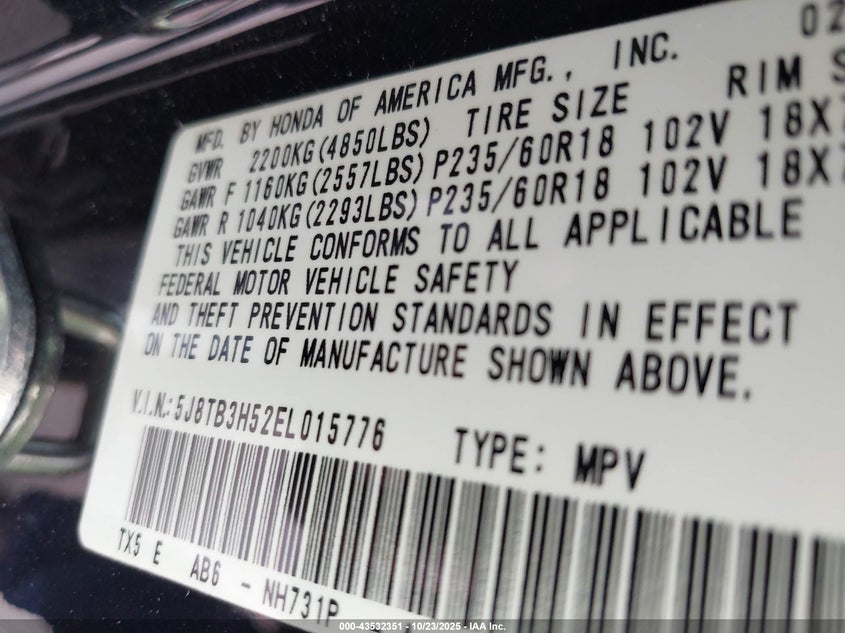 2014 ACURA RDX 5J8TB3H52EL015776