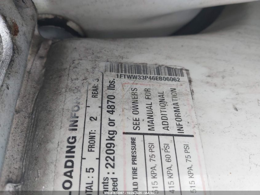 2006 Ford F-350 Lariat/Xl/Xlt VIN: 1FTWW33P46EB06062 Lot: 43532367