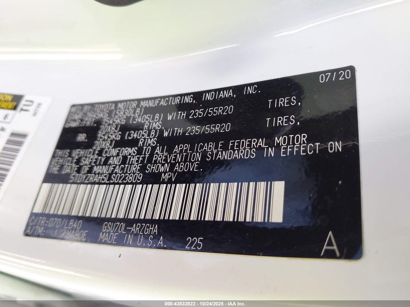 2020 TOYOTA HIGHLANDER LIMITED 5TDYZRAH5LS023809