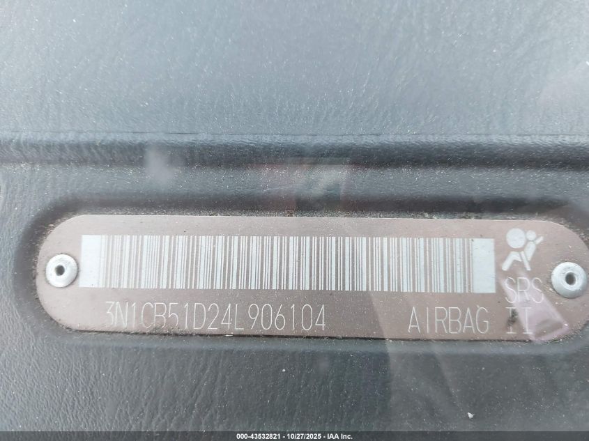 2004 Nissan Sentra 1.8S VIN: 3N1CB51D24L906104 Lot: 43532821