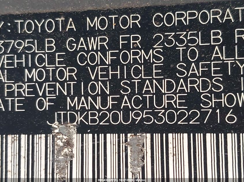 2005 Toyota Prius VIN: JTDKB20U953022716 Lot: 43532913