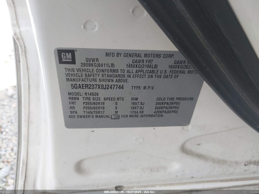 2008 Buick Enclave Cxl VIN: 5GAER237X8J247744 Lot: 43533139