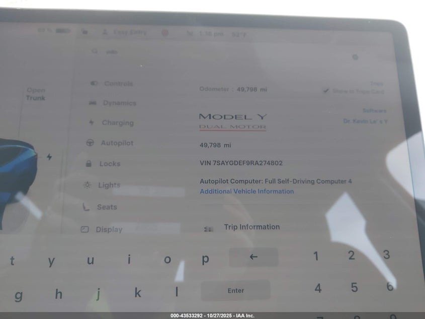 2024 Tesla Model Y Performance Dual Motor All-Wheel Drive VIN: 7SAYGDEF9RA274802 Lot: 43533292