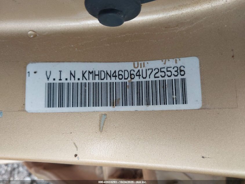 2004 Hyundai Elantra Gls/Gt VIN: KMHDN46D64U725536 Lot: 43533293