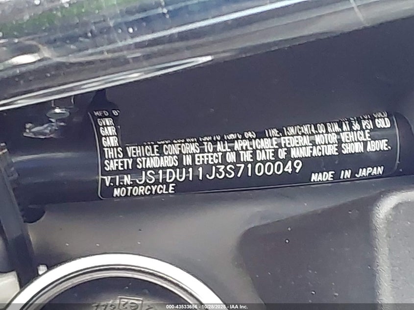 2025 Suzuki An400 A VIN: JS1DU11J3S7100049 Lot: 43533656