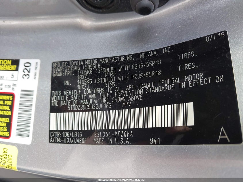 2018 TOYOTA SIENNA LIMITED PREMIUM 7 PASSENGER 5TDDZ3DC9JS208163